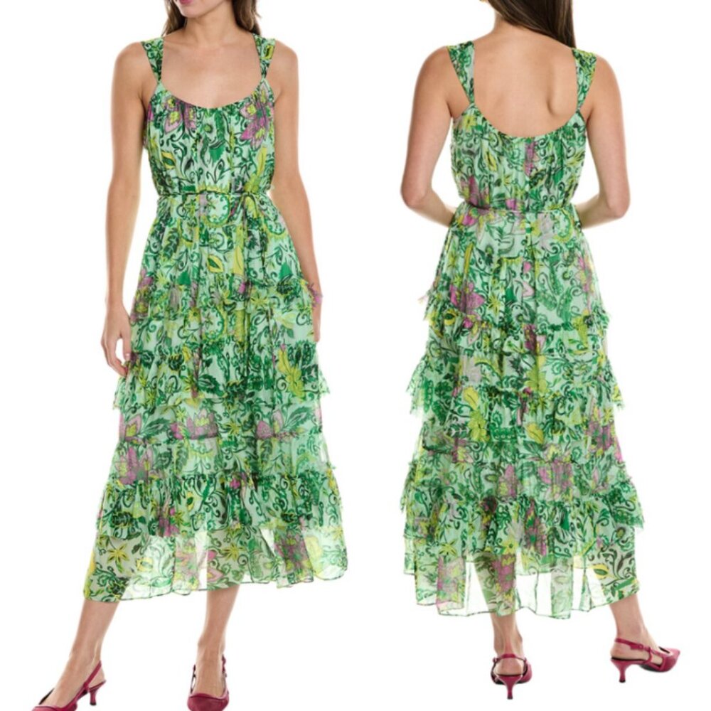 Diane von Furstenberg Modena Silk-Blend Dress in Garden Paisley Mint sz L $698